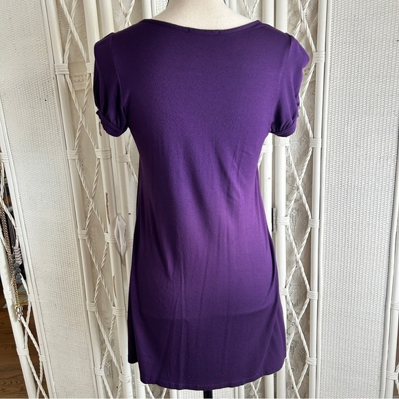Soprano Top Purple Sequins Band Puff Sleeve Square Neck Tunic size Medium - Picture 6 of 15